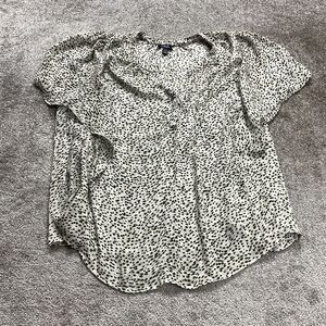 Chaps Blouse Tunic Womens 3XL Black White Polka Dot V-Neck Short Sleeve Casual